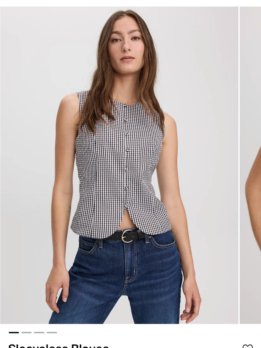 Reitmans Black & White Gingham Sleeveless Button Front Top